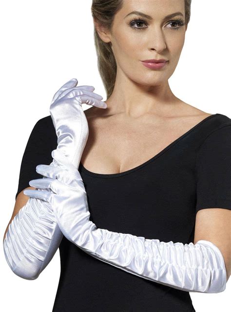 Long White Satin Gloves Elbow Length Womens White Gloves
