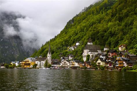 Hallstatt Austria View To Hallstattersee Lake And The Peaks Of The