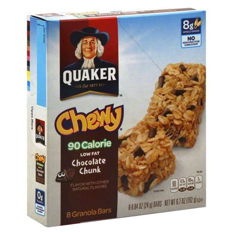 Start your food diary today! Quaker Chewy 90 Calorie Low Fat Chocolate Chunk Granola ...