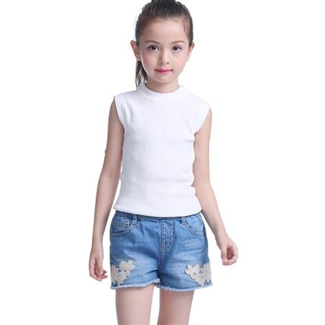 3 12 Years Girls Lace Embroidered Denim Shorts Summer Light Blue Casual