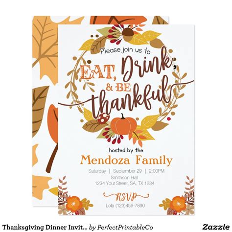 Thanksgiving Dinner Invitation Feast Invitation Zazzle Thanksgiving Dinner Invitation