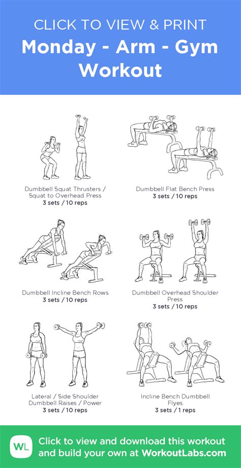 You can use free weights or machines, whatever you prefer. Monday - Arm - Gym Workout - click to view and print this ...