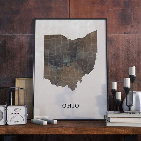Ohio Vintage Style Map Print Ohio Map Poster T Ohio Wall Etsy