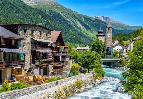 Swiss Village In Alps Mountains Grisons Switzerland Editorial Image