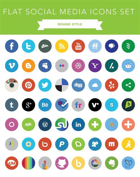 Flat Social Media Icons Set Round Stylefree Social Media Icons