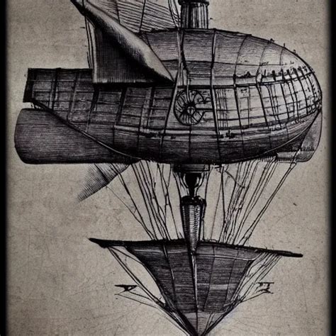 Leonardo Da Vinci Diagram Sketch Of A Steampunk Airship Stable