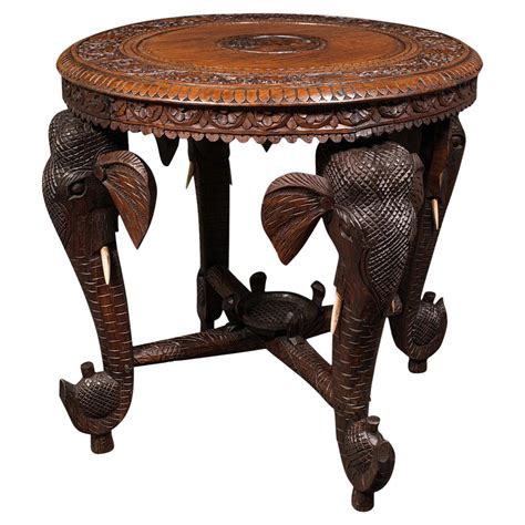 Antique Occasional Table Indian Teak Carved Coffee Elephants Late Victorian For Sale At 1stdibs