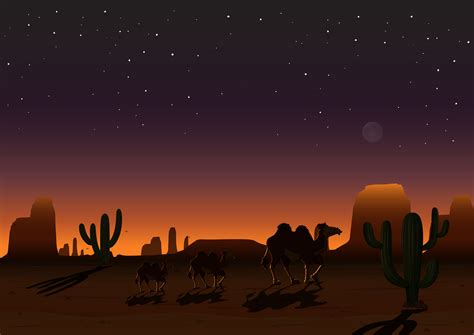 A Desert Landscape At Night 303843 Vector Art At Vecteezy