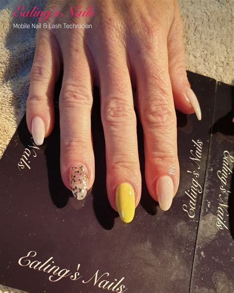 Tmc Hard Gel Overlays With Pastel Yellow White And Silver Glitter