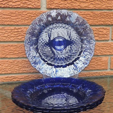 Set Of 4 Avon Sapphire Blue Cobalt Glass Dinner Plates Etsy