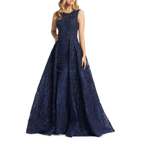 The bodice, and waist are accented in luxurious velvet trim giving way to a tulle tiered horse hair hem trimmed in the same luxurious velvet. Mac Duggal Synthetic Embroidered Ball Gown in Navy (Blue ...