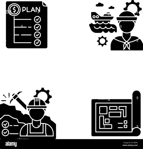 Professional For Engineer Project Black Glyph Icons Set On White Space