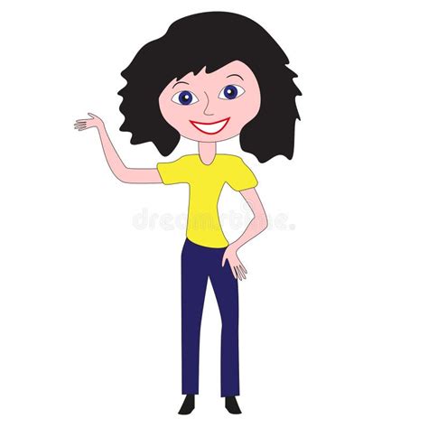 A Smiling Girl In Blue Jeans And A Yellow T Shirt Stock Vector