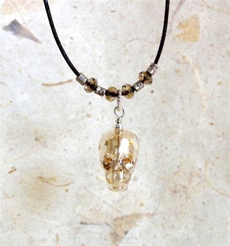 Swarovski Crystal Skull Necklace Translucent Gold Skull Etsy In 2021