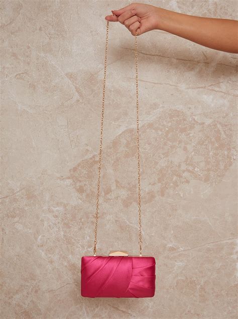 Pleated Satin Clutch Bag In Fuschia Chi Chi London Us