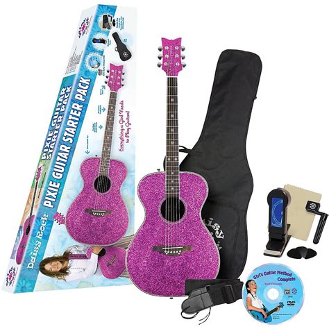 Daisy Rock Pixie Acoustic Guitar Starter Pack Pink Sparkle