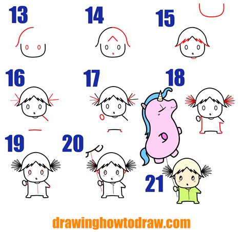 These easy to download and print cute drawing templates are available in numerous patterns and designs. How to Draw a Cute Cartoon (Kawaii) Girl with her Unicorn Balloon Easy Step by Step Drawing ...