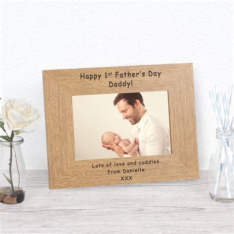 Happy 1st Fathers Day Wood Frame 7x5