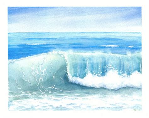 Original Watercolor Seascape Ocean Fine Art Rolling Waves