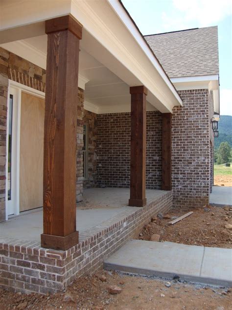 Cedar Columns, Lighting, and Stained Stairs | House exterior, Porch columns, Front porch columns