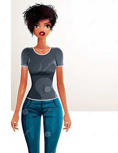 Coquette Dark Skin Woman Full Body Portrait Gorgeous Lady Stock Vector Illustration Of