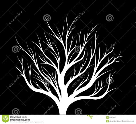 White Silhouette Of A Tree On A Black Background Stock Illustration