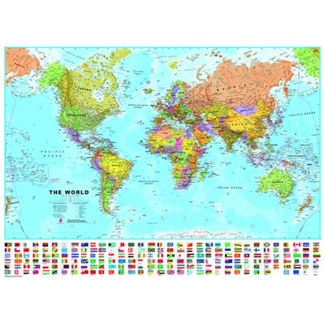 Laminated World Map With Flags