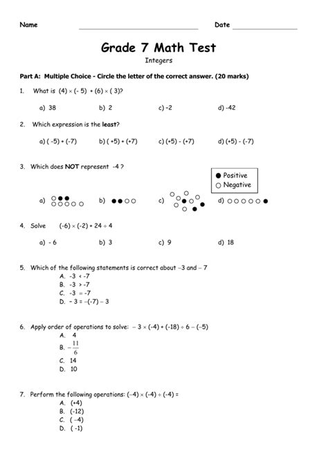 Grade 7 Maths Worksheets With Answers