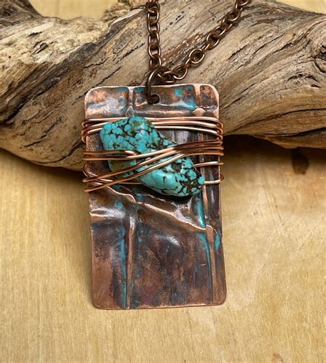Turquoise Necklace Copper Necklace Large Beaded Etsy