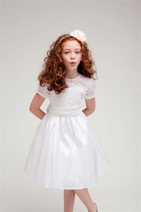 White Poly Lace With Taffeta Flower Girl Dress With Sleevesjj1216 Wh