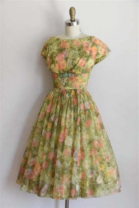 50s Monets Garden Dress Vintage 1950s Chiffon Party Etsy Chiffon