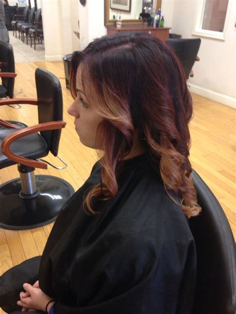Red To Blonde Ombré On Long Layered Hair By Elaina Millas Long