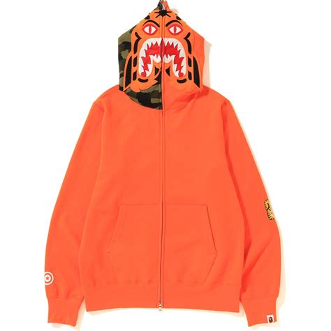 Pre Owned Bape Tiger Full Zip Hoodie Ss19 Orange Modesens