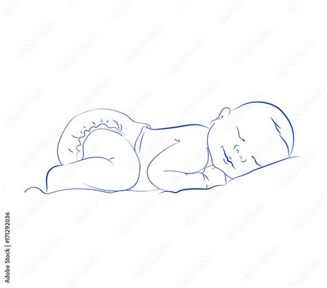 Lovely Newborn Sleeping Vector Cute Little Sleeping Child Contour
