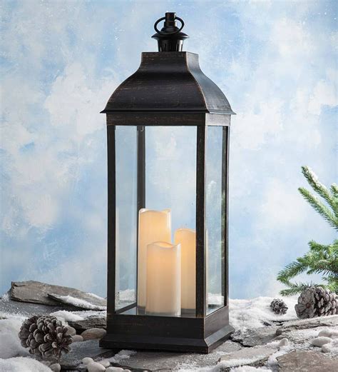 Tall Indooroutdoor Lantern With Led Candles And Remote