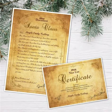 Personalised Letter From Santa Nice List Certificate Christmas Eve Box