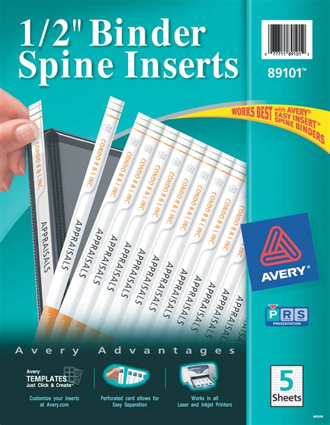 Avery 12 Binder Spine Inserts 80 Inserts 89101