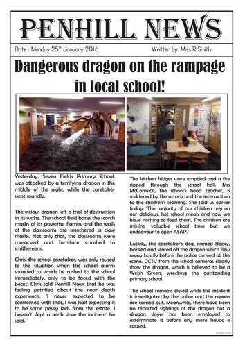 Example Of Newspaper Report Ks2 Dragon Sighting Newspaper Report