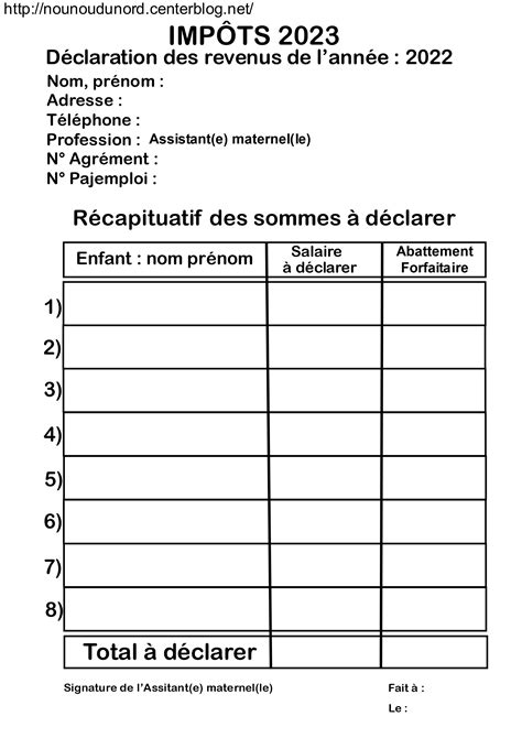 Imp Ts Tableaux De D Claration Des Revenus