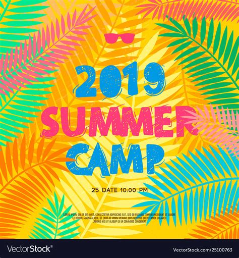 Summer Camp 2019 Handdrawn Lettering On Jungle Vector Image