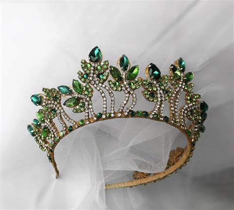 Green Leaf Crown Emerald Tiara Costume Tiara Crown For Her Etsy