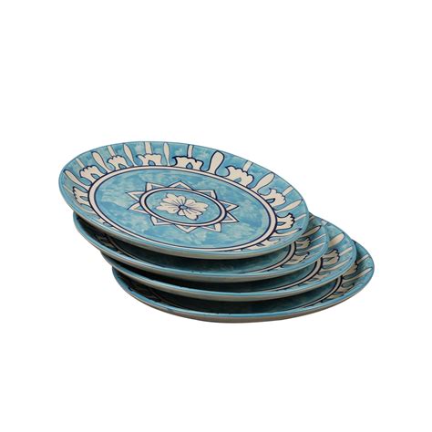 Blue Color Designer Funky Hand Painted 10 Inch Ceramic Dinner Plates