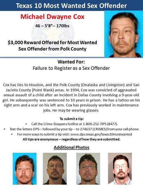 Texas Dps On Twitter 3000 Reward Offered For Most Wanted Sex