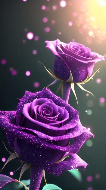 Premium Ai Image 2 Vine Purple Roses With Sparkling Particles