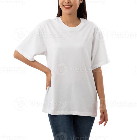 Young Woman In White Oversize T Shirt Mockup Cutout Png File 12487244 Png
