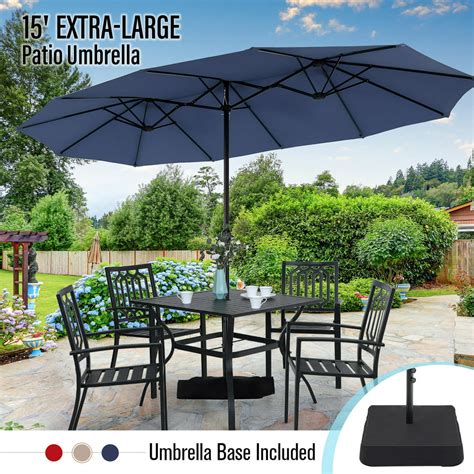 Mf Studio 15ft Double Sided Patio Umbrella With Base Large Outdoor