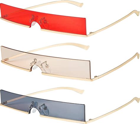 3 pairs tiny rimless rectangle slim sunglasses slender metal frame rectangular sunglasses candy