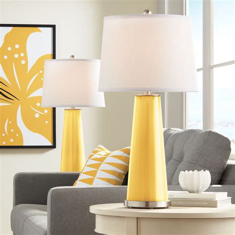 Color Plus Modern Table Lamps Set Of 2 Goldenrod Glass Tapered Column