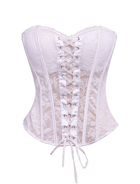 White Lace Womens Overbust Corset For Wedding Dress