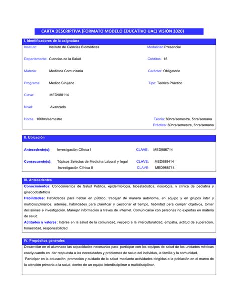 Carta Descriptiva Formato Modelo Educativo Uacj